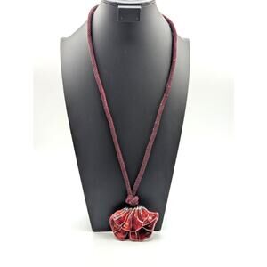 Carol Halmy Hand Made Porcelain  Burgundy Pendant Cord Necklace